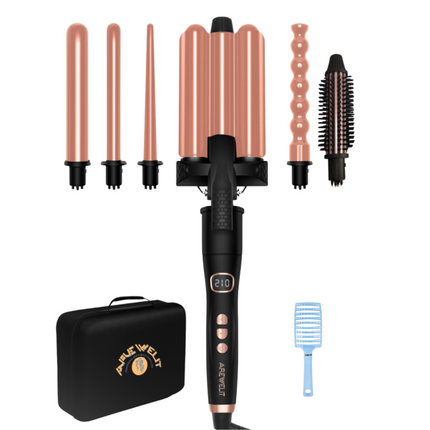 6 in 1 Multistyler Curling Iron Set w/ Tangle-free 3D Floating Based Curling Brush